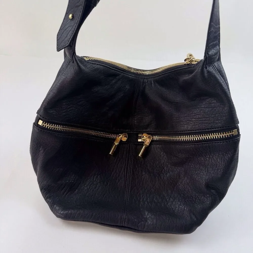 Elizabeth and James Black Pebbled Leather Hobo Bag Shoulder Strap Purse Womens